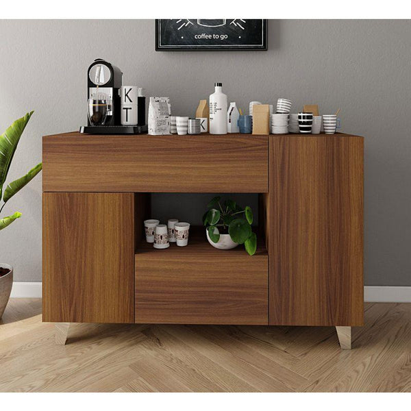 Elegant Brown Coffee Corner with Two Shelves and Two Drawers By Alhome - ALHOME