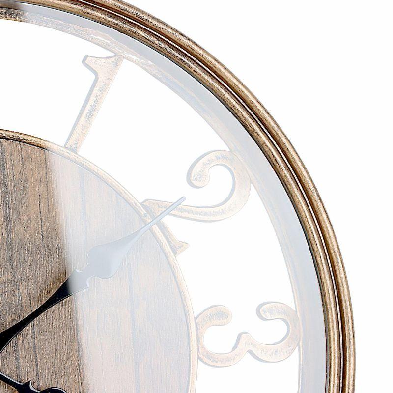 Battery Operated Plastic Round Wall Clock - Bronze And Wooden - 40X50X5.5 Cm - - By Family Ship - ALHOME