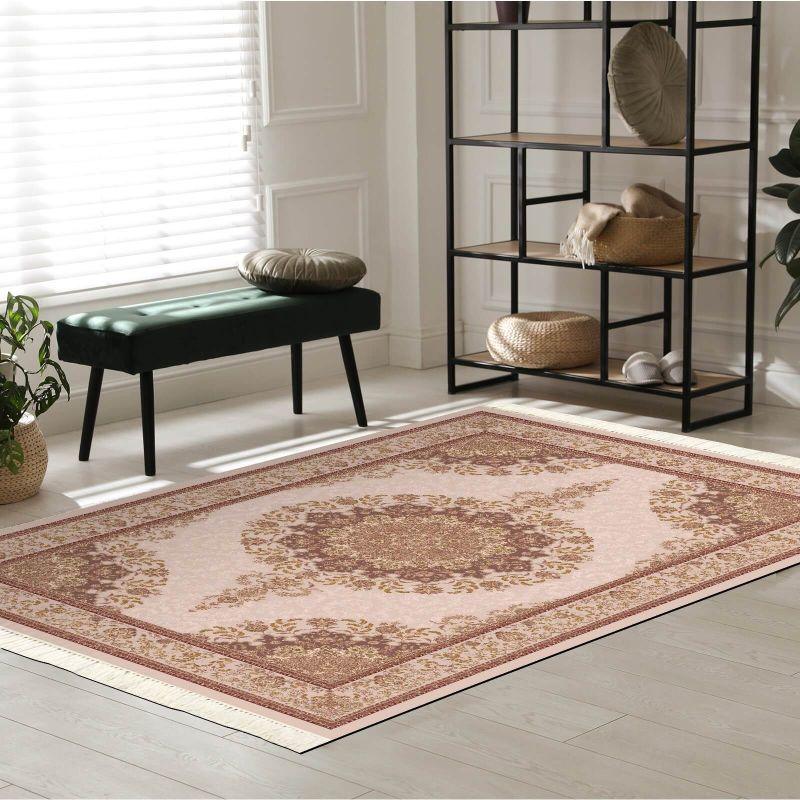 Velvet Turkish Rectangular Decorative Carpet - Red and Beige - By In House - ALHOME