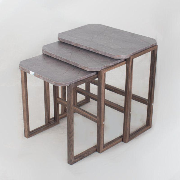 Set of 3 Service Tables Made Of Wood In Gray And Brown Colors By Alhome - ALHOME