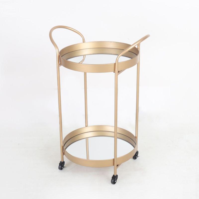 Golden Metal Serving Cart With A Glass Top With Wheels By Alhome - ALHOME