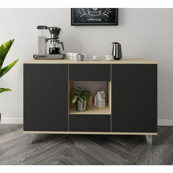 Black and Beige Coffee Corner with Two Doors and Two Sliding Drawers By Alhome - ALHOME