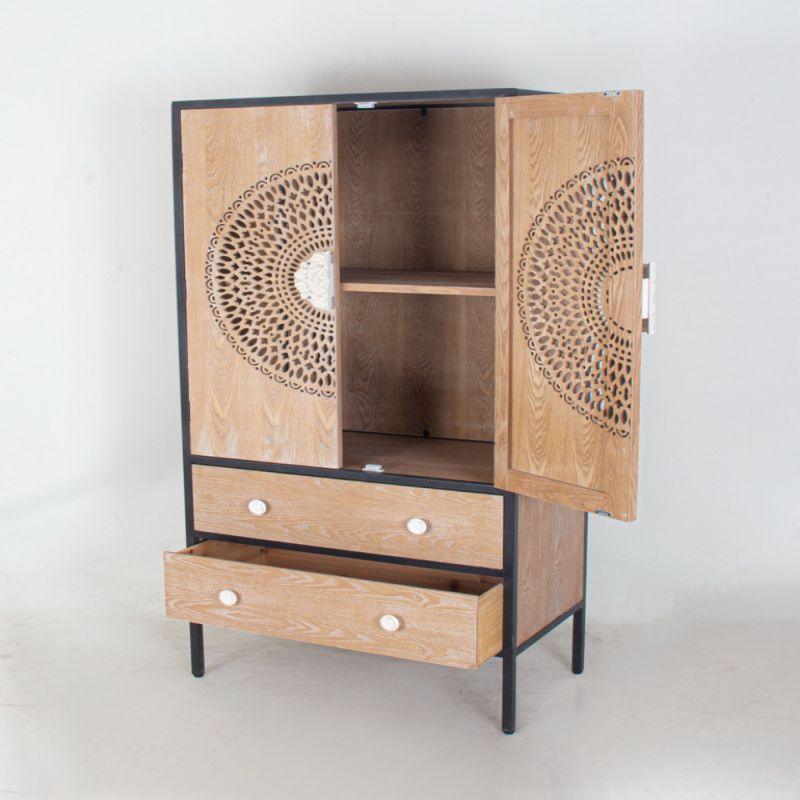 Wooden Cupboard With Two Drawers - Iron Bases - Black - By Alhome - ALHOME