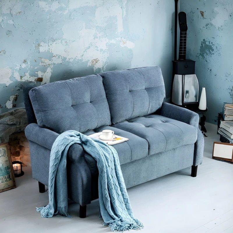 Ocean Blue Velvet 2-Seater Sofa Swedish Wood By Alhome - 110110811 - ALHOME