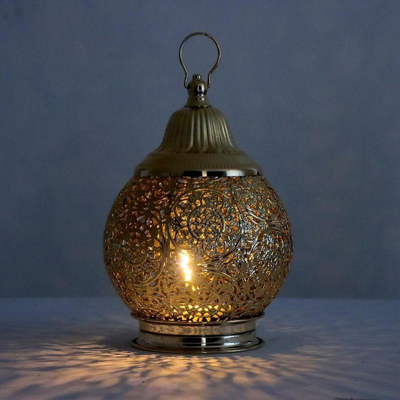 Steel Ramadan Lantern With Led Light With Sound - Gold - 26X16X16 Cm - By Family Ship - ALHOME