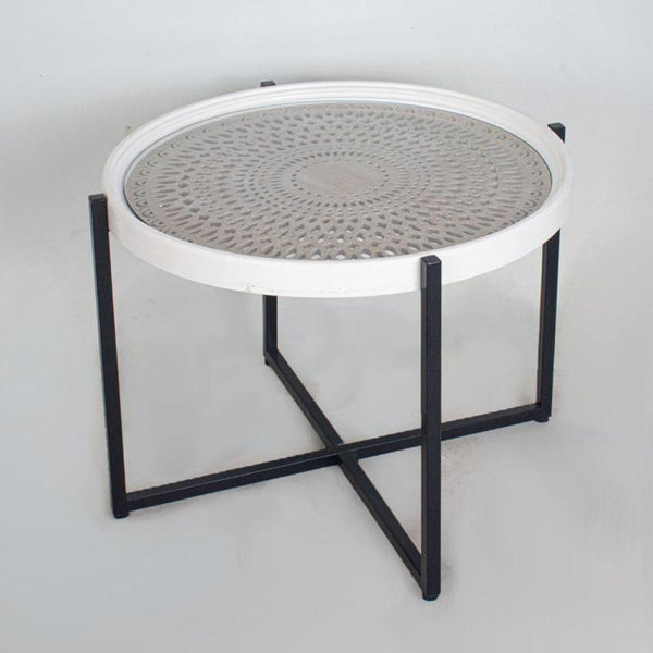 Wooden Center Table With Metal Frame And Glass - White By Alhome - ALHOME