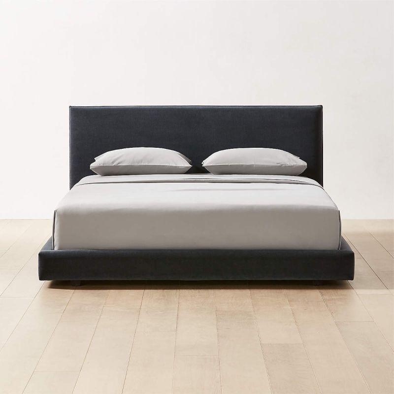 Slate Grey Velvet Bliss: Swedish Wood Super King Bed (200x200x140) by Alhome - ALHOME