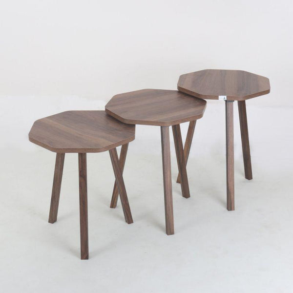 Set of 3 Service Tables Made Of Wood And Brown By Alhome - ALHOME