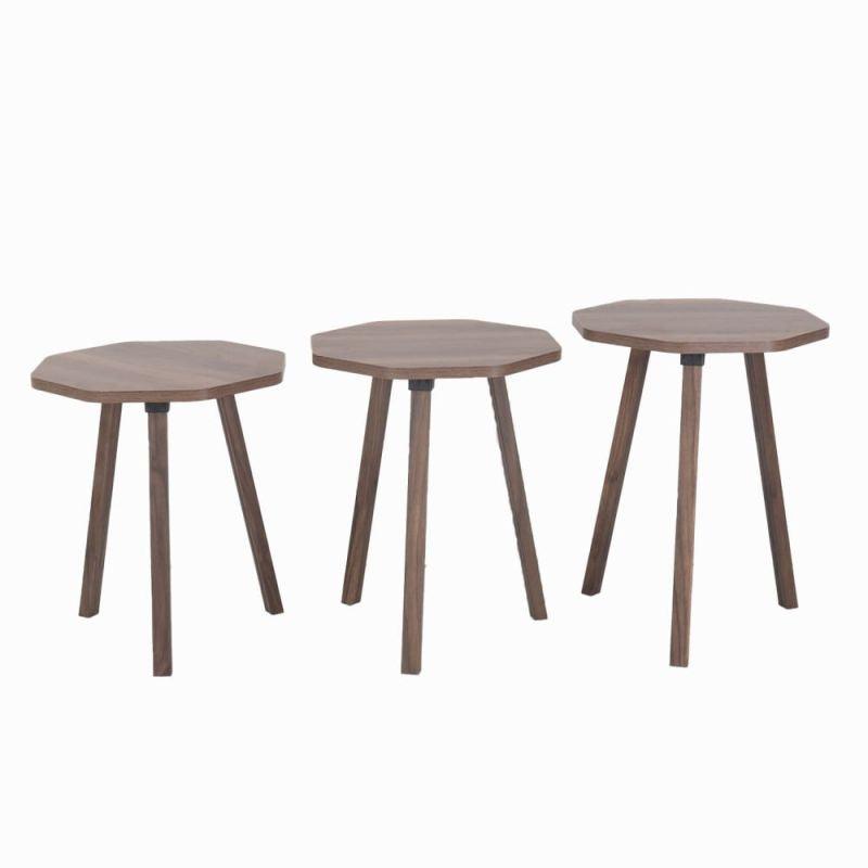 Set of 3 Service Tables Made Of Wood And Brown By Alhome - ALHOME