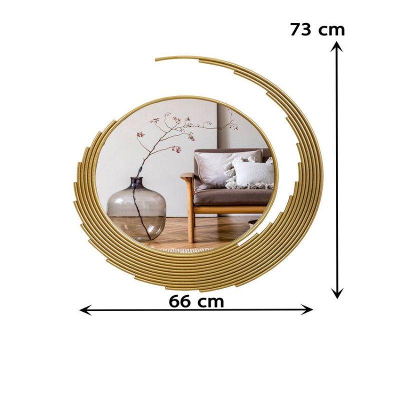 Round Wall Mirror with Side Decoration and Iron Frame - Gold - 66x73x2.5 cm - By Family Ship - ALHOME