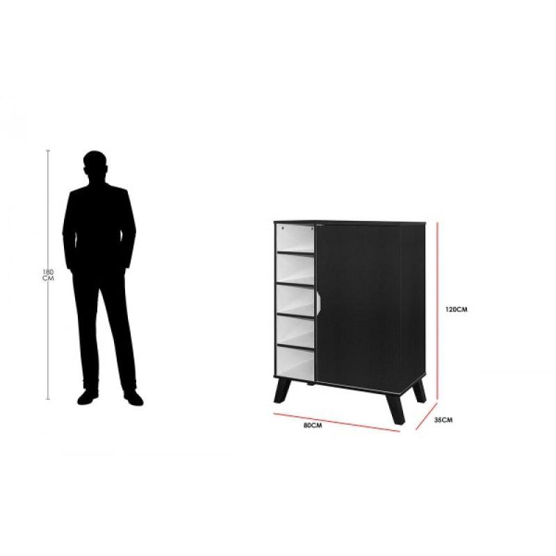 One Door Shoe Cabinet With 5 Storage Shelves - Black And White - 120x80x35 cm - By Baity - ALHOME