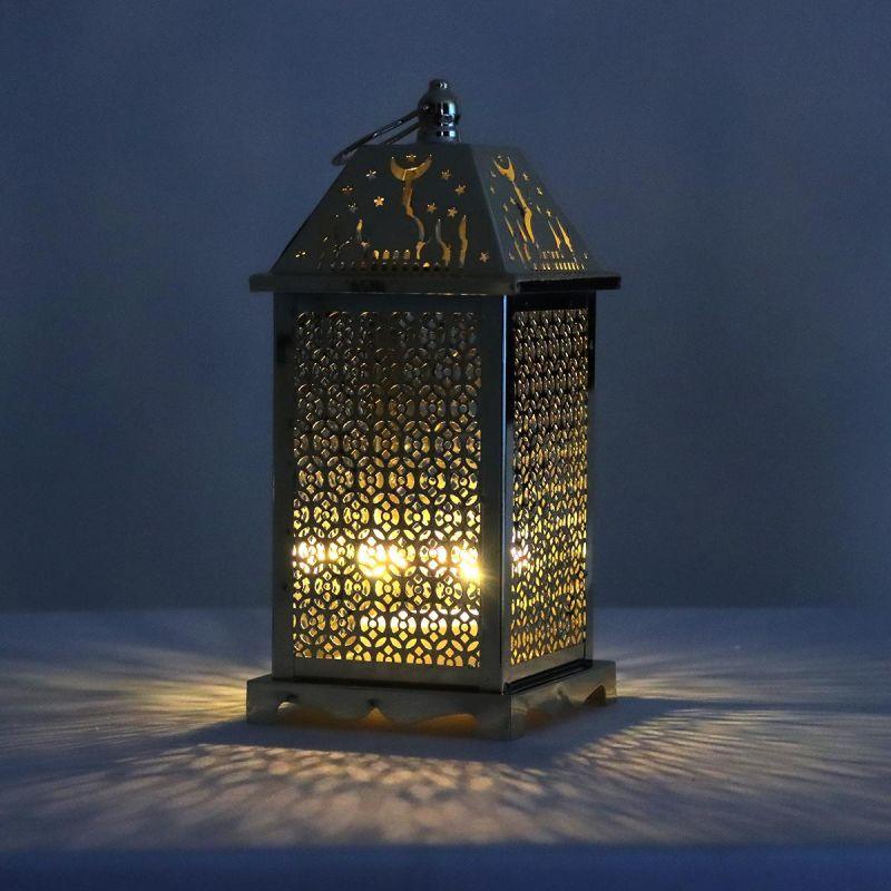 Steel Square Ramadan Lantern With Led Lighting - Gold - 27X12X12 Cm - By Family Ship - 600007817 - ALHOME