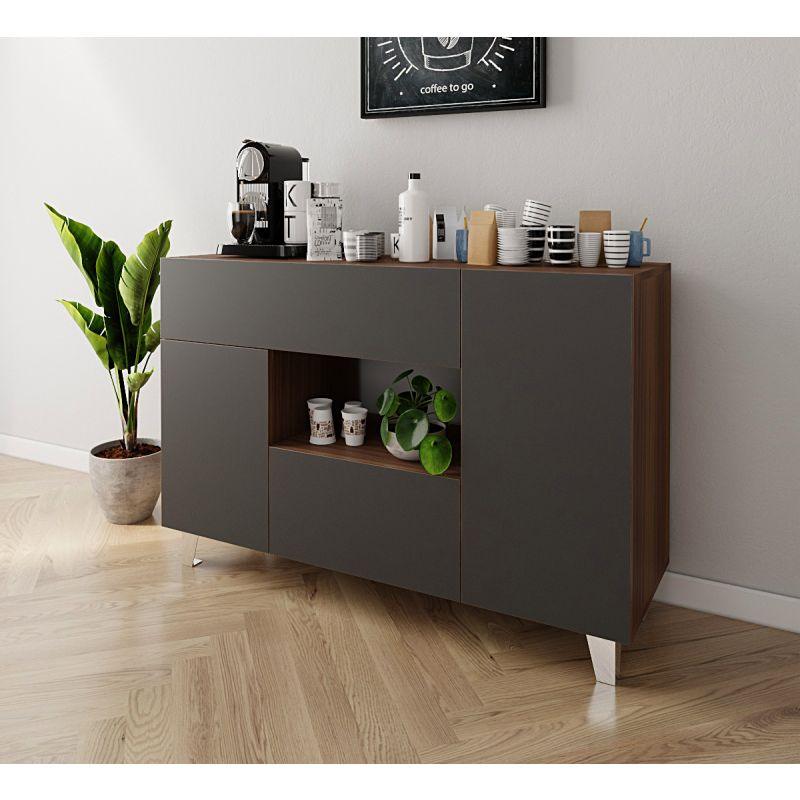 Coffee Corner with Two Shelves and Two Drawers (Brown and Black) By Alhome - ALHOME