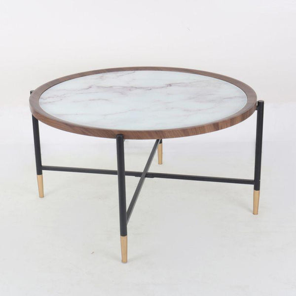 Circular Center Table With Wooden Top And Metal Frame - Black By Alhome - ALHOME