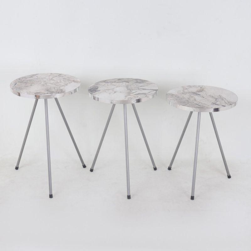 Set of Round White Wooden Tables With Iron Bases By Alhome - ALHOME