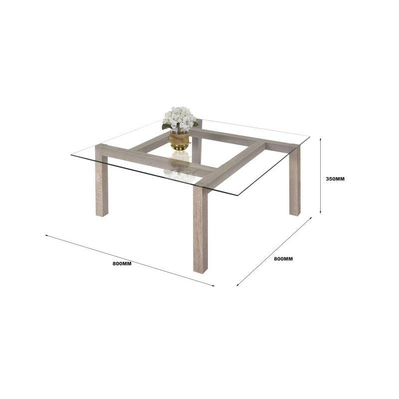 Coffee Table With Glass Top From Malaysian Wood - Gray - 80x80x35 cm - By Baity - ALHOME