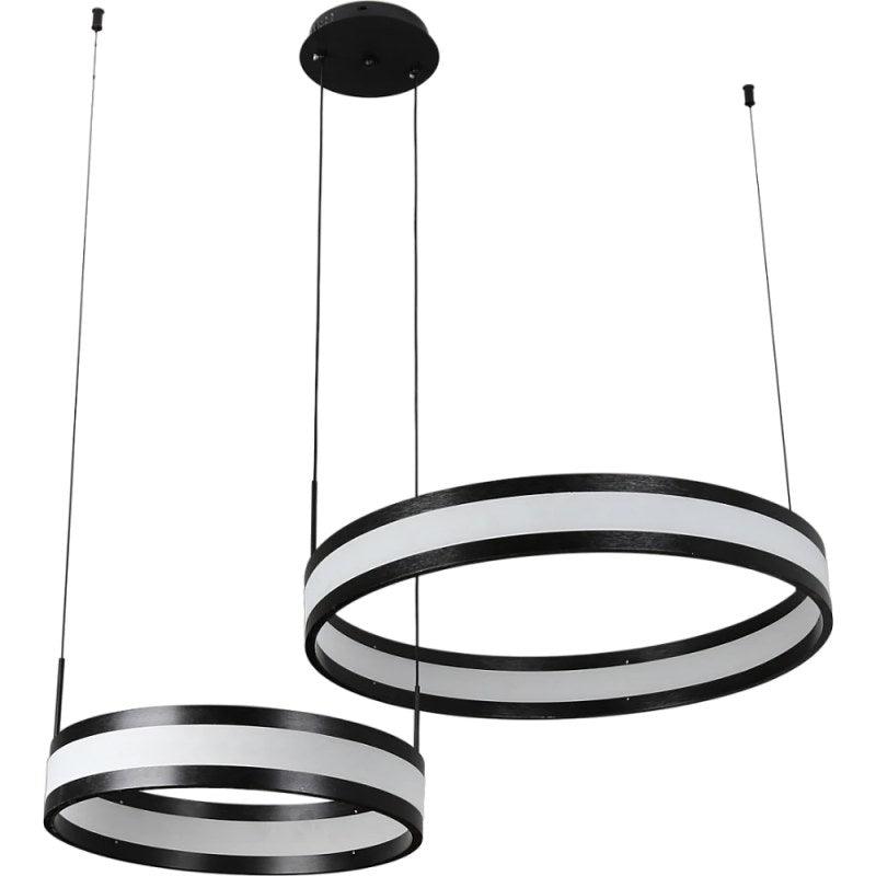 Modern Chandelier With Two Rings With 3 Lights - 85 Watts - Black By Alhome - C5725Z - ALHOME