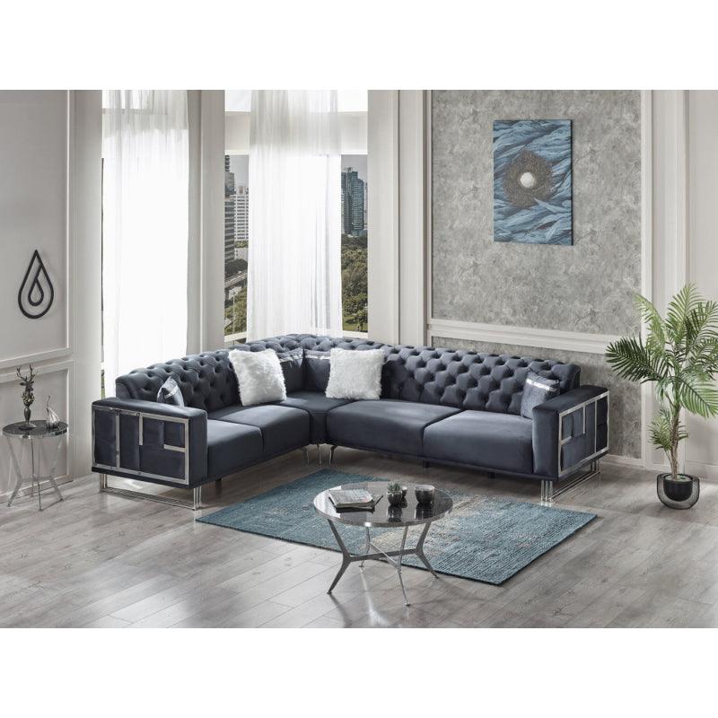 Velvet Gray L-Shaped Sofa By Alhome - 110111650 - ALHOME