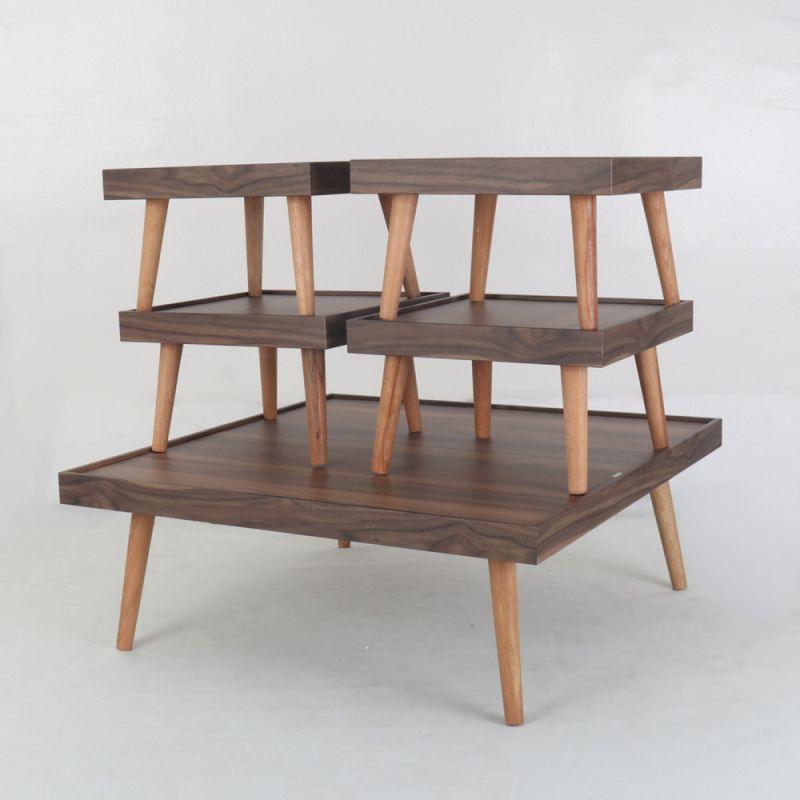 Brown Wooden Service Tables Set By Alhome 4+1 Pieces - ALHOME