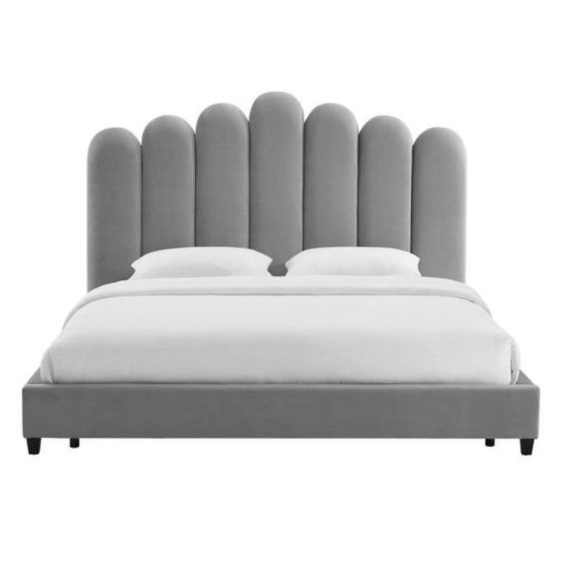 Queen Bed in Grey Velvet with Swedish Wood Frame By Alhome - 110112395 - ALHOME