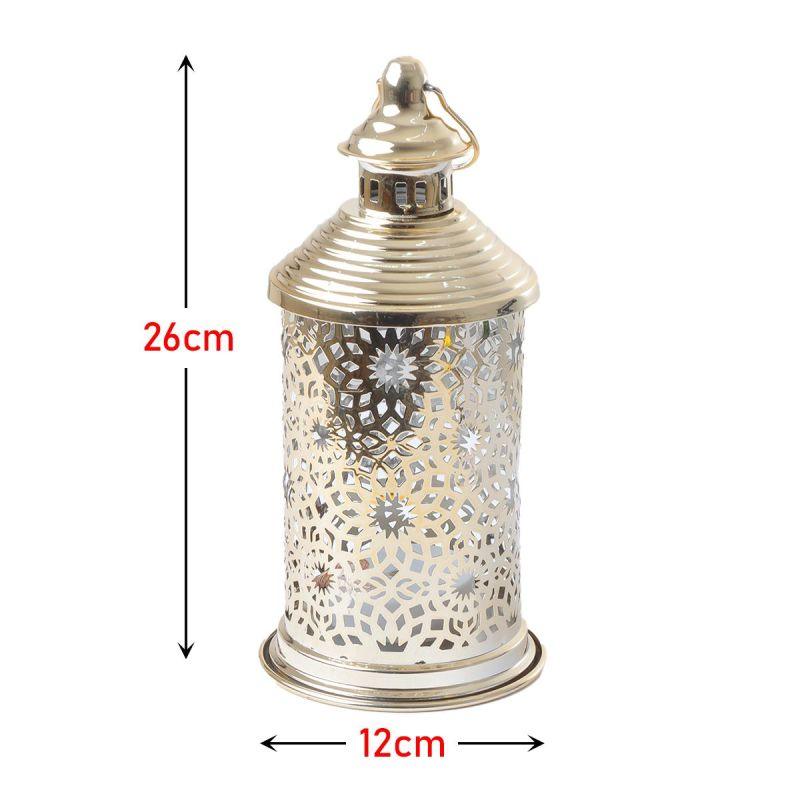 Round Steel Ramadan Lantern With Led Lighting - Gold - 26X12X12 Cm - By Family Ship - 600007809 - ALHOME