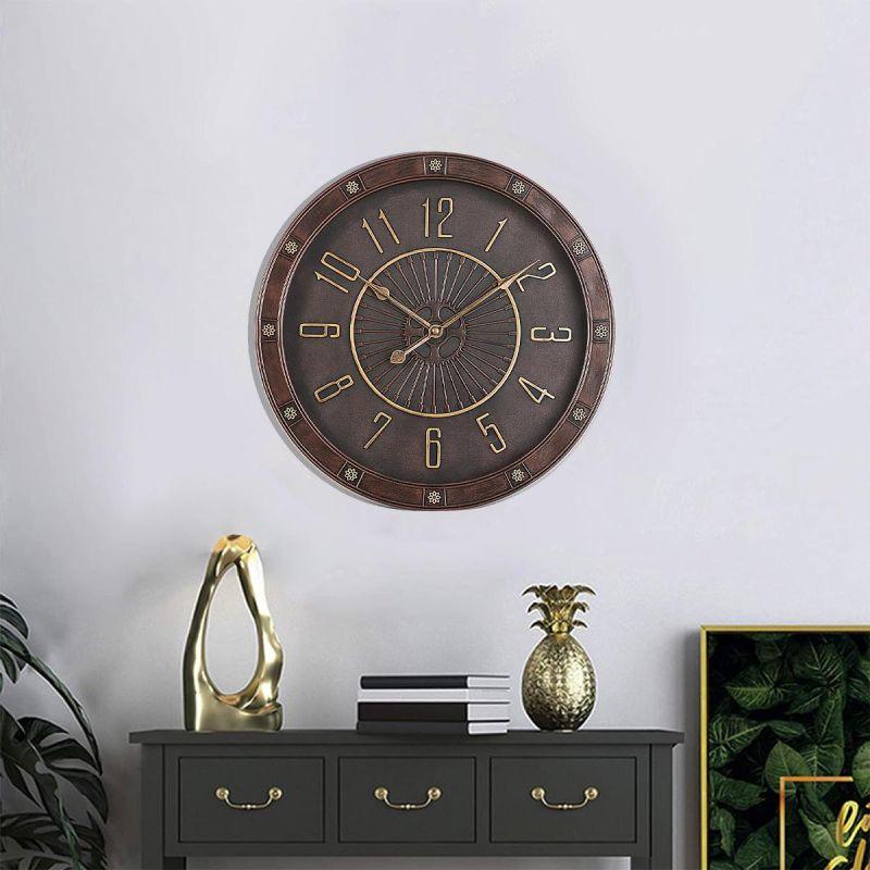 Battery operated circular wall clock - brown - 35 cm diameter - By Family Ship - ALHOME