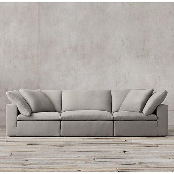 Spacious Gray Linen 3-Seater Sofa Swedish Wood By Alhome - ALHOME