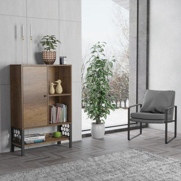 Wooden Storage Cabinet With Metal Legs In Brown And Black By Alhome - ALHOME