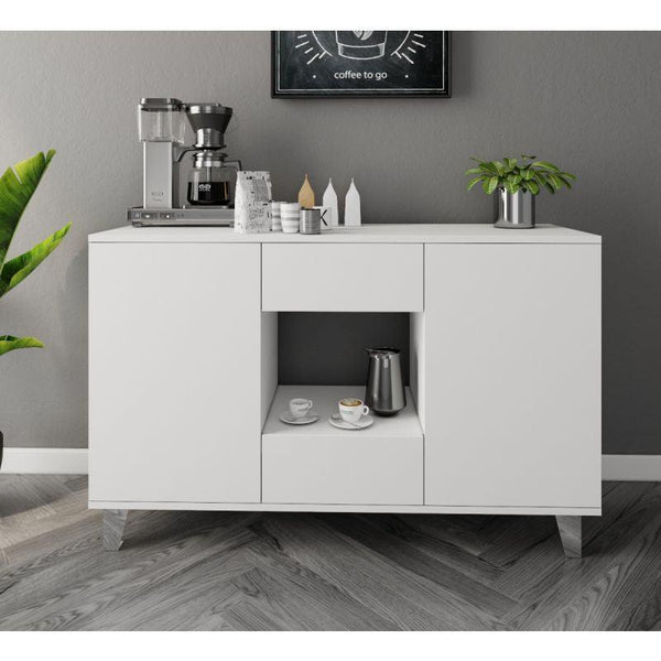 White Coffee Corner with Two Doors and Two Sliding Drawers By Alhome - ALHOME