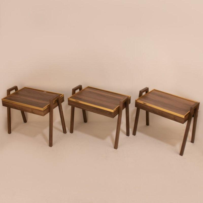 Set of Rectangular Service Tables In Brown Color With A Golden Touch And Brown Legs By Alhome - ALHOME