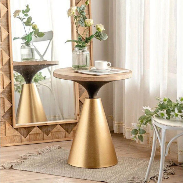 Antique Corner Table With A Gold Base And Wooden Top By Alhome - ALHOME