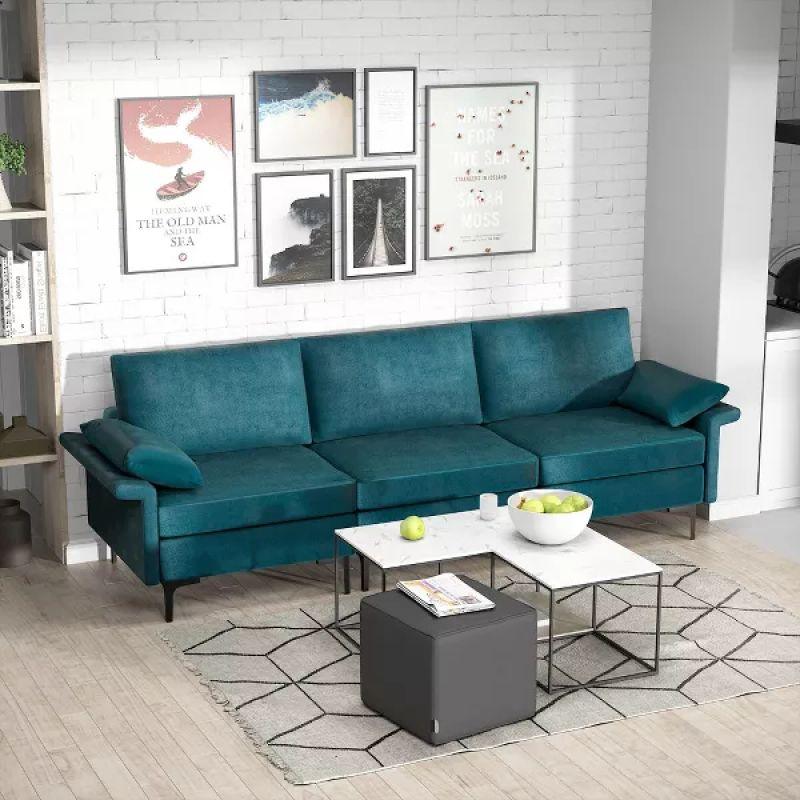 Luxurious Turquoise Velvet 3-Seater Sofa - 240x85x45 cm - Swedish Wood By Alhome - ALHOME