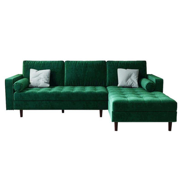 Modern Green Velvet L-Shaped Sofa - 230x135x45x85 cm - Swedish Wood By Alhome - 110111065 - ALHOME