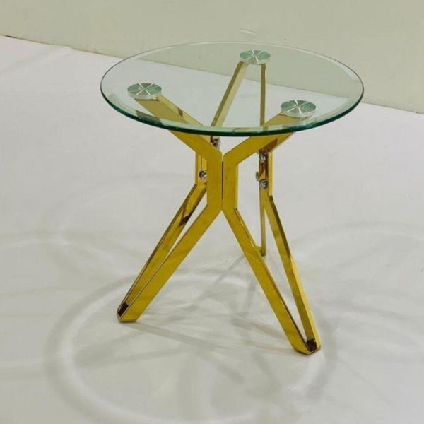 Gold Stainless Steel Single Service Table With Glass Top By Alhome - ALHOME