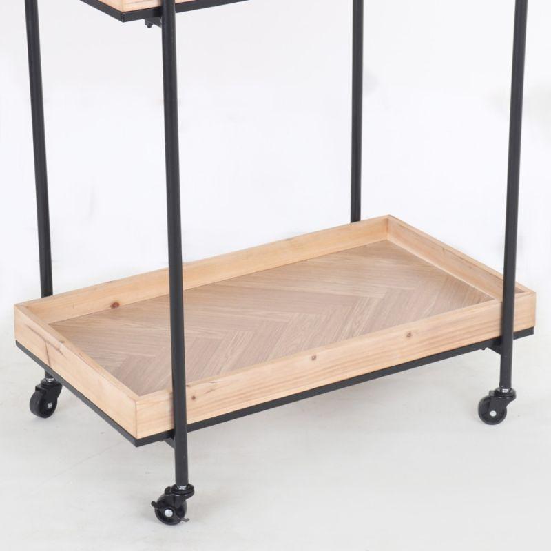 Iron Serving Cart With Wooden Surfaces - Metal + Wood - Beige And Black - By Alhome - ALHOME