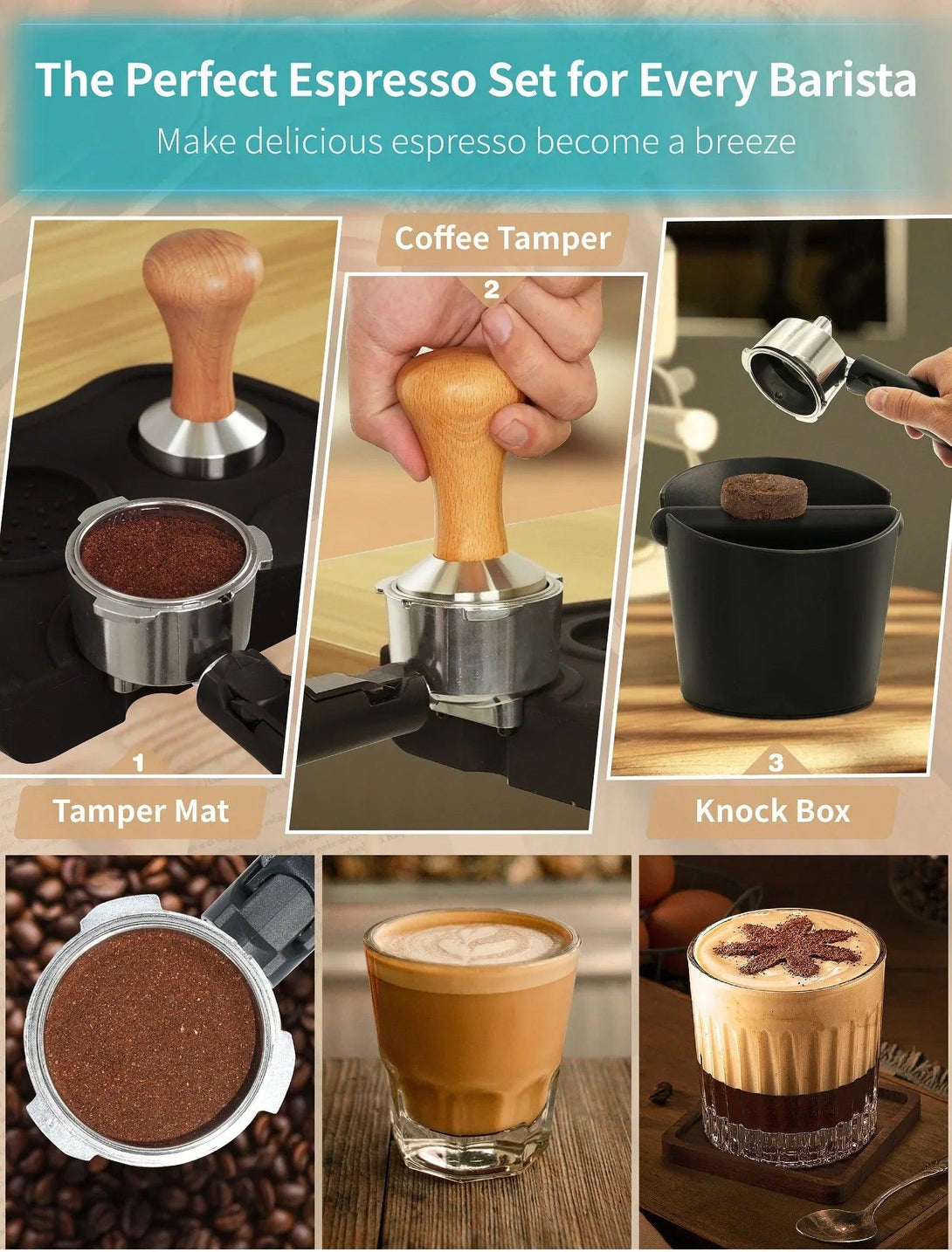 Gevi Espresso Machine Accessories - Knock Box for Espresso Coffee Grounds, Espresso Tamper and Mat, Food Safe Silicone Coffee Tamp - .com - Your Destination for Baby & Mother Needs in Saudi Arabia