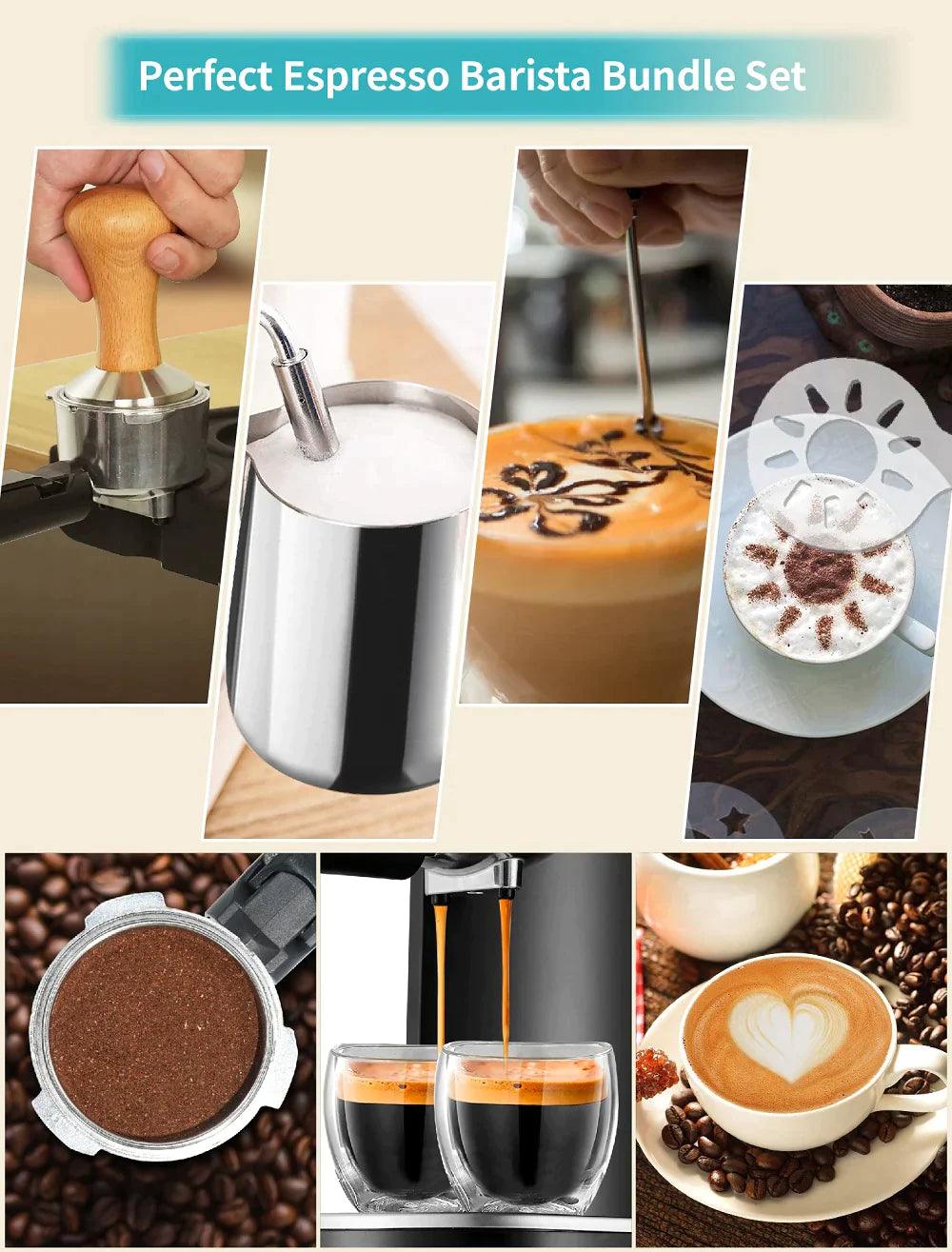 Gevi Espresso Machine Accessories - Milk Frothing Pitcher 12oz/350mL, 16 Pieces Coffee Decorating Stencils, Decorating Art Pen, Stainless Steel Tamper, Barista Towel and Coffee Tamper Placement - .com - Your Destination for Baby & Mother Needs in Saudi Arabia