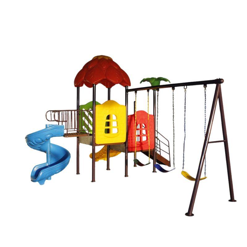 Children's Play Masterpiece: A Hut And A Double Spiral Slide With Three Swings by Alhome - ALHOME