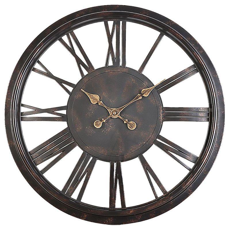 Battery Operated Plastic Latin Round Wall Clock - Brown - Diameter 50 Cm - By Family Ship - ALHOME