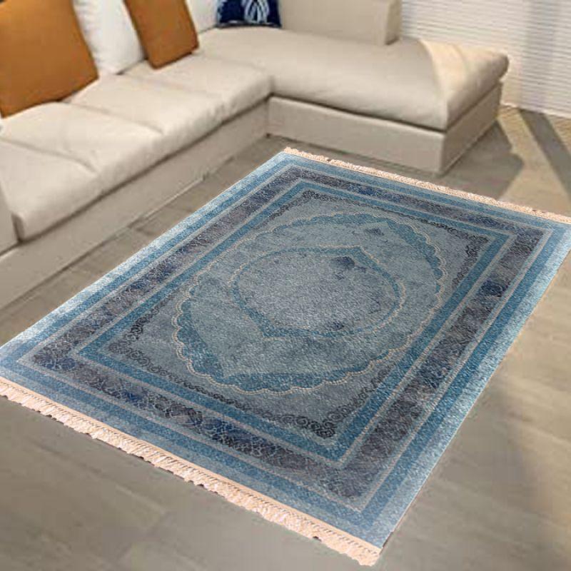 Velvet Turkish Rectangular Decorative Carpet - Blue - By In House - ALHOME