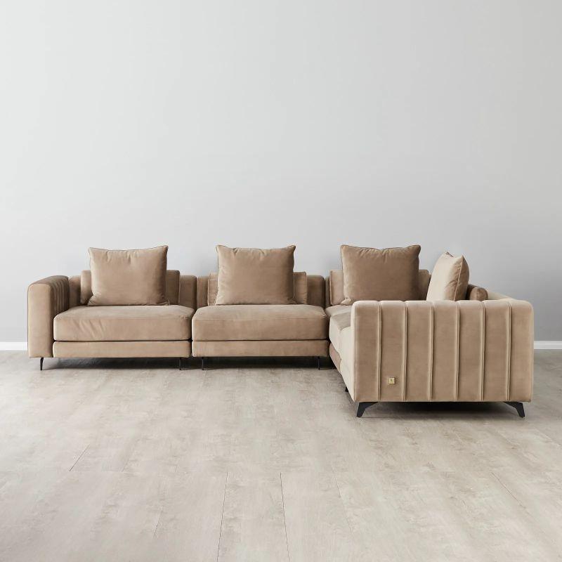 Chic Beige Velvet L-Shaped Sofa - 230x135x45x85 cm - Swedish Wood By Alhome - ALHOME