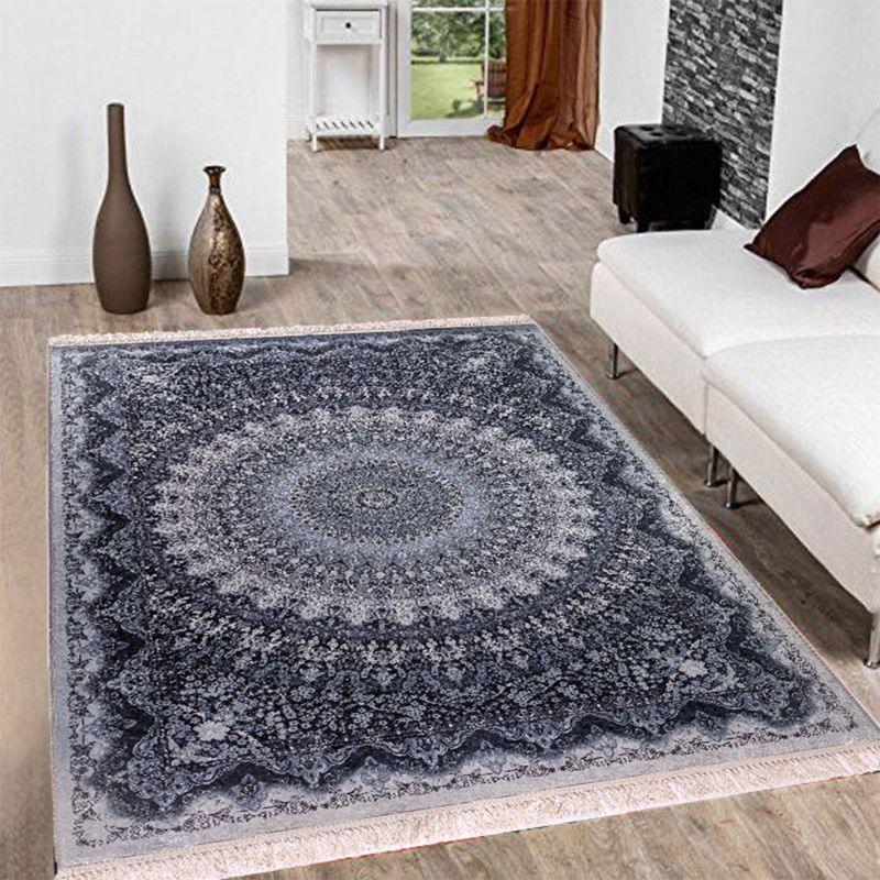 Velvet Turkish Rectangular Decorative Carpet - Grey & Blue - By In House - ALHOME