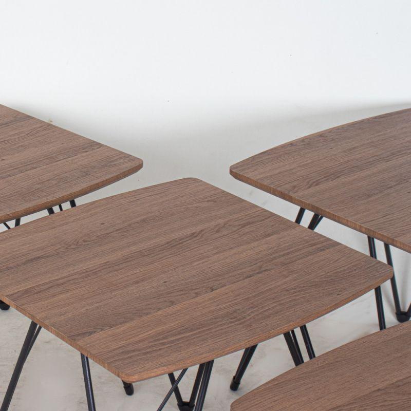 Set of Square Guest Tables With Iron Bases And A Wooden Top In Brown And Black By Alhome - ALHOME