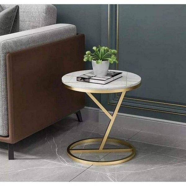 Iron and Marble Wood Side Table Gold and White - 40x40x45 cm By Alhome - ALHOME