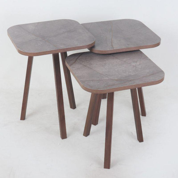 Set of 3 wooden service tables with gray surfaces By Alhome - ALHOME