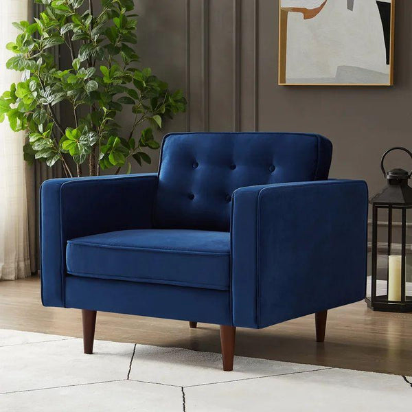 Navy Blue Velvet Chair Swedish Wood By Alhome - ALHOME