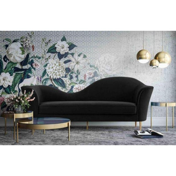 Sleek Black Velvet 3-Seater Sofa Swedish Wood By Alhome - ALHOME