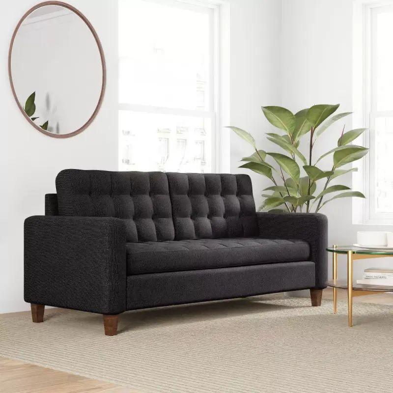 Elegant black Velvet 3-Seater Sofa - 220x85x45 cm - Swedish Wood By Alhome - ALHOME