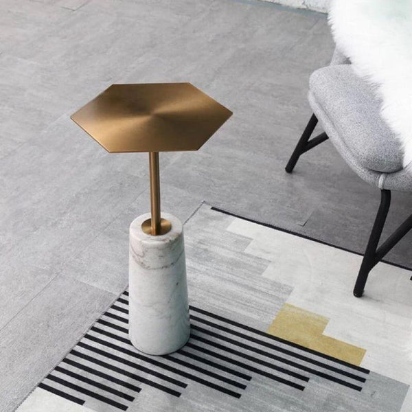 Modern Single Table With A Marble Base And A Hexagonal Top In Gold By Alhome - ALHOME