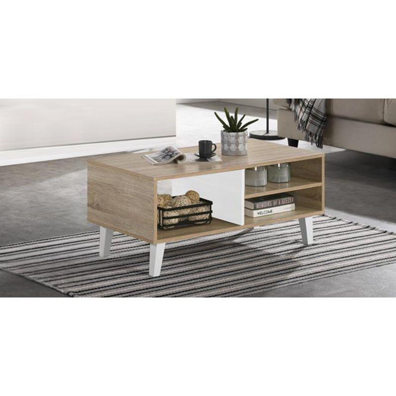 Center Table From Malaysian Wood - Wooden And White - 92x46.5x42 cm - By Baity - ALHOME